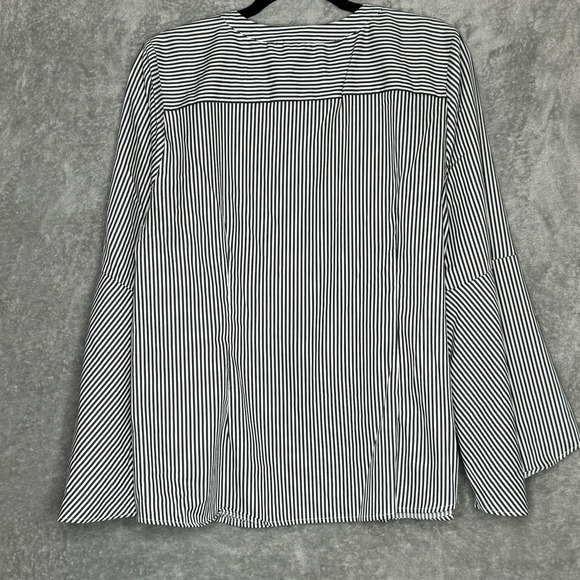 Linea 16 XL Top Shirt Black Striped Button Up Bell Long Sleeve Scoop Neck Women - Picture 5 of 7